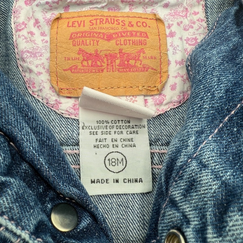 My 1st Levi's Denim Jean Jacket Trucker Pink Floral Vintage Y2K Kidcore Baby 18M - Picture 5 of 14